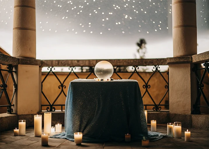 Starlit Sky Table Blue Tablecloth Crystal Ball